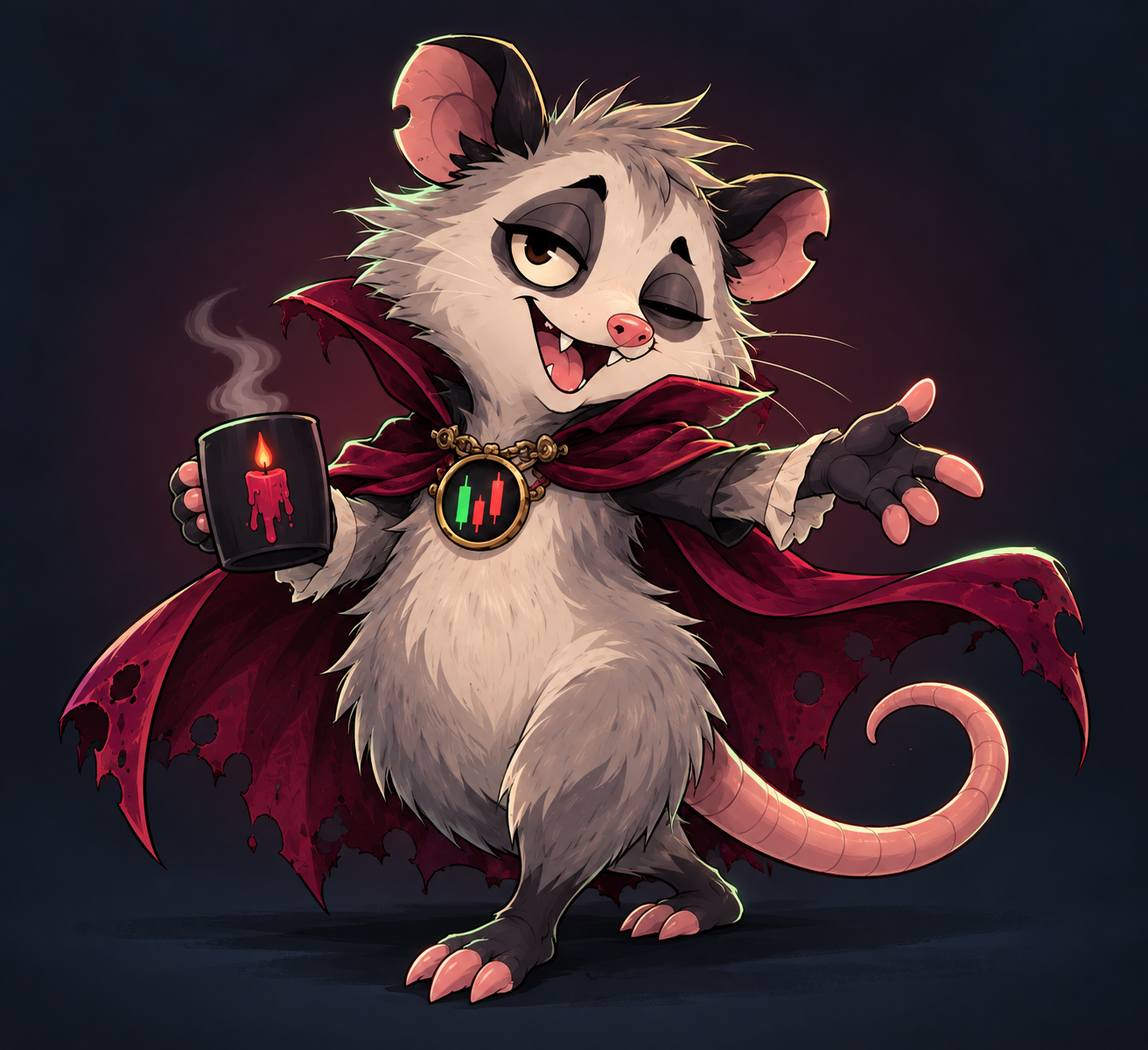 Count Possum in his burgundy cape